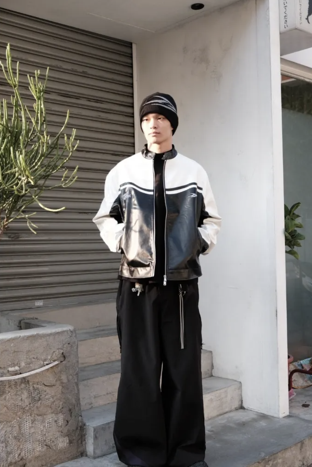 WBI 雙拉鍊 刺繡皮革外套