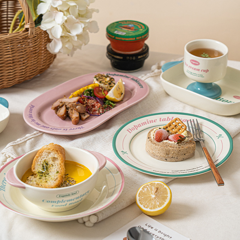 《4191》韓系少女心粉嫩字母陶瓷碗盤組