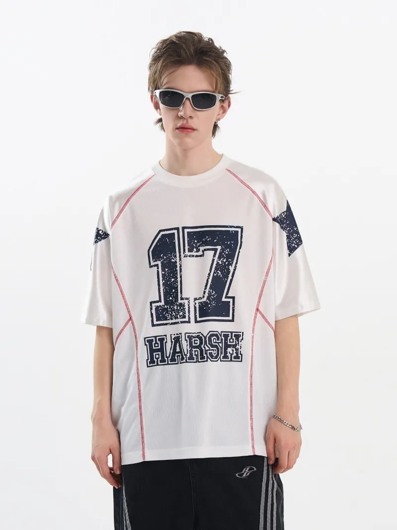Harsh and Cruel 24SS 美式透氣網布斑駁字體拼接短袖 HZ242020138