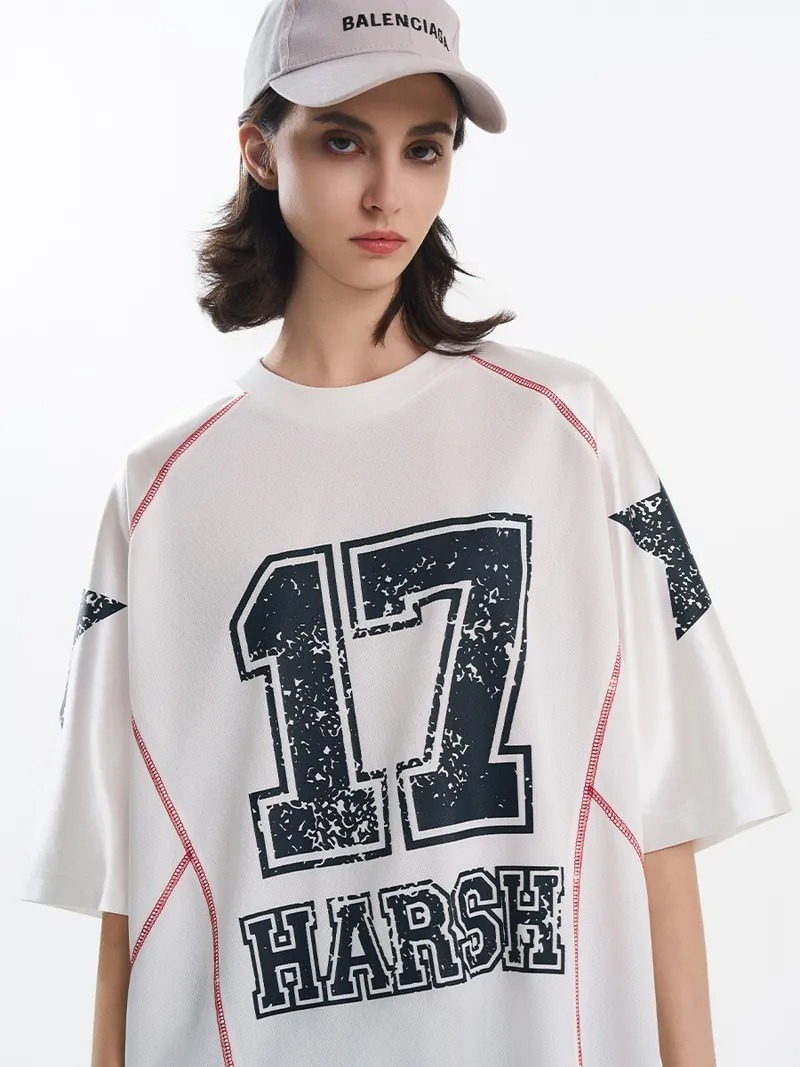 Harsh and Cruel 24SS 美式透氣網布斑駁字體拼接短袖 HZ242020138