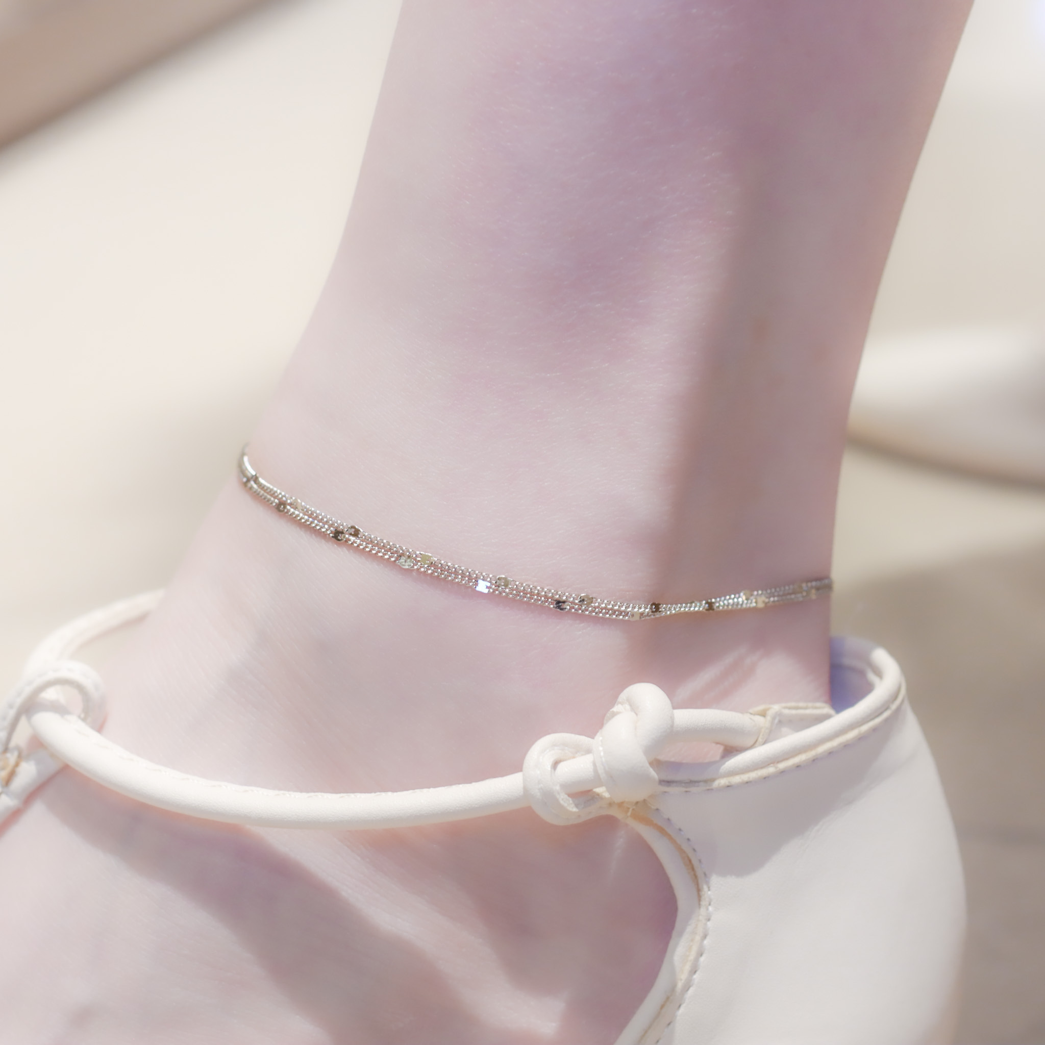 | 925 Silver・ White Gold | Minimal Double Anklet | AN0099 |