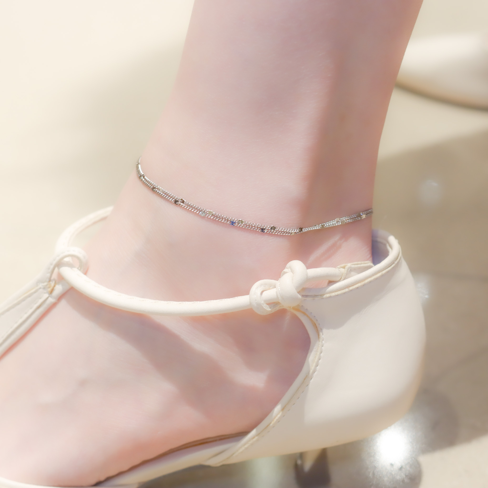| 925 Silver・ White Gold | Minimal Double Anklet | AN0099 |