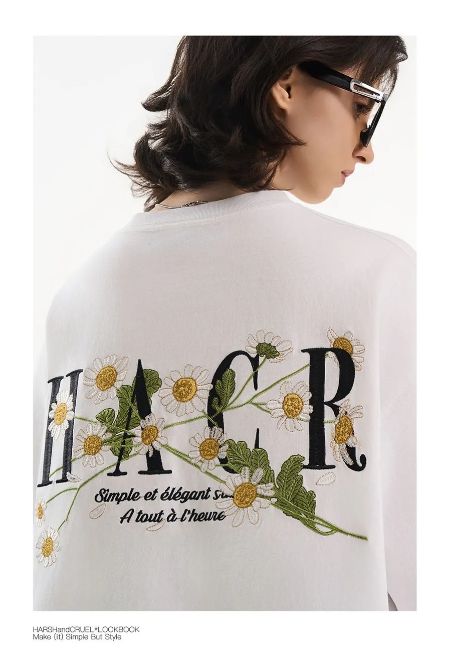 Harsh and Cruel 24SS 美式街頭刺繡花卉字體重磅短袖 HL242020167