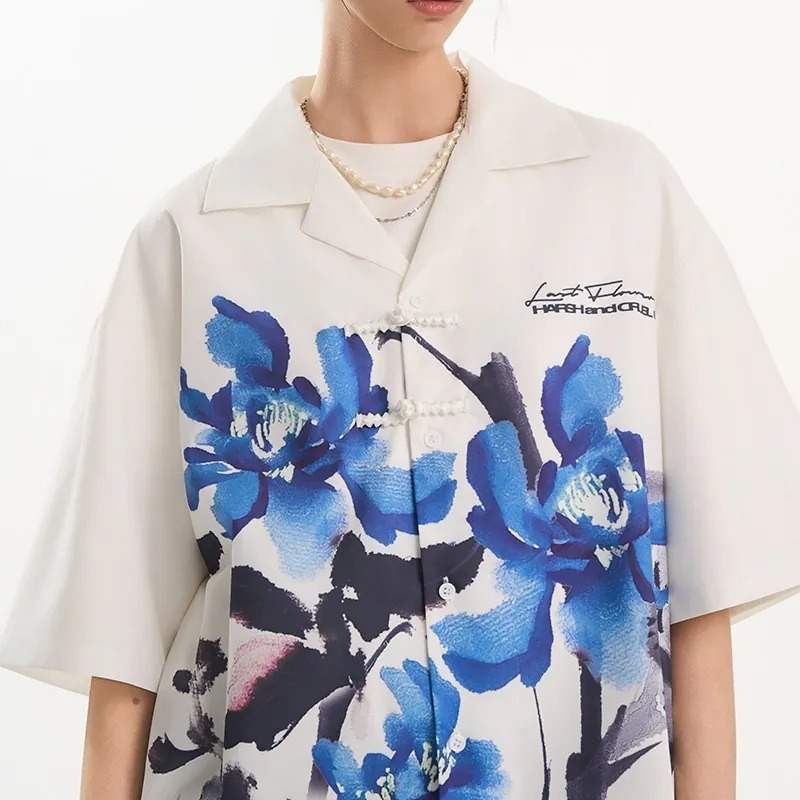 Harsh and Cruel 24SS 中國風水墨花卉中國結短袖襯衫 HL242070169