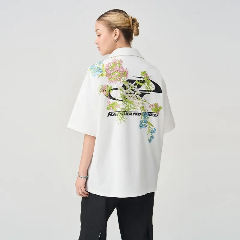 Harsh and Cruel 24SS 中國風刺繡花卉中國結盤扣短袖襯衫HL242070142