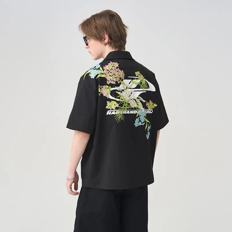 Harsh and Cruel 24SS 中國風刺繡花卉中國結盤扣短袖襯衫HL242070142