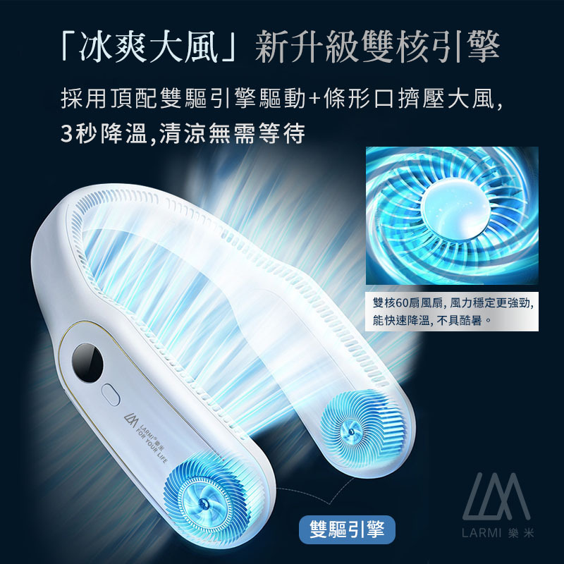 【樂米LARMI】 無葉掛脖風扇 LM12 G-W3-3