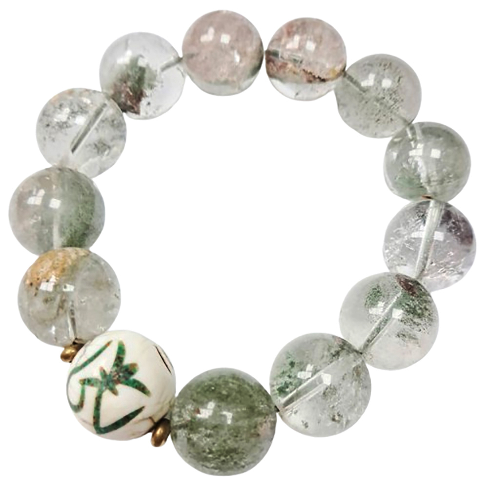 老硨磲{嗡}&綠幽靈水晶手珠16mm【十方】127609