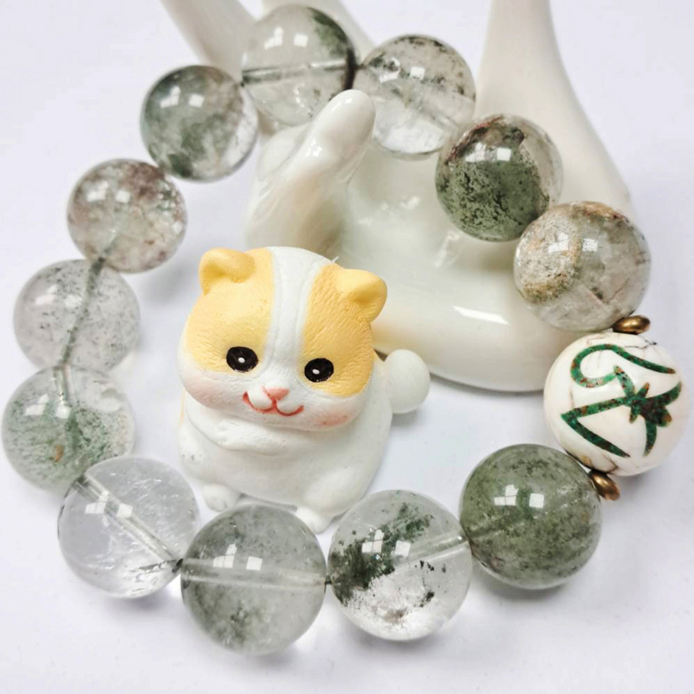 老硨磲{嗡}&綠幽靈水晶手珠16mm【十方】127609