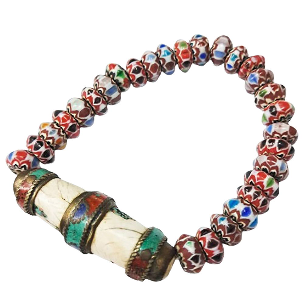 老硨磲天珠&雪芙蘭琉璃手珠10*4mm【十方】128318