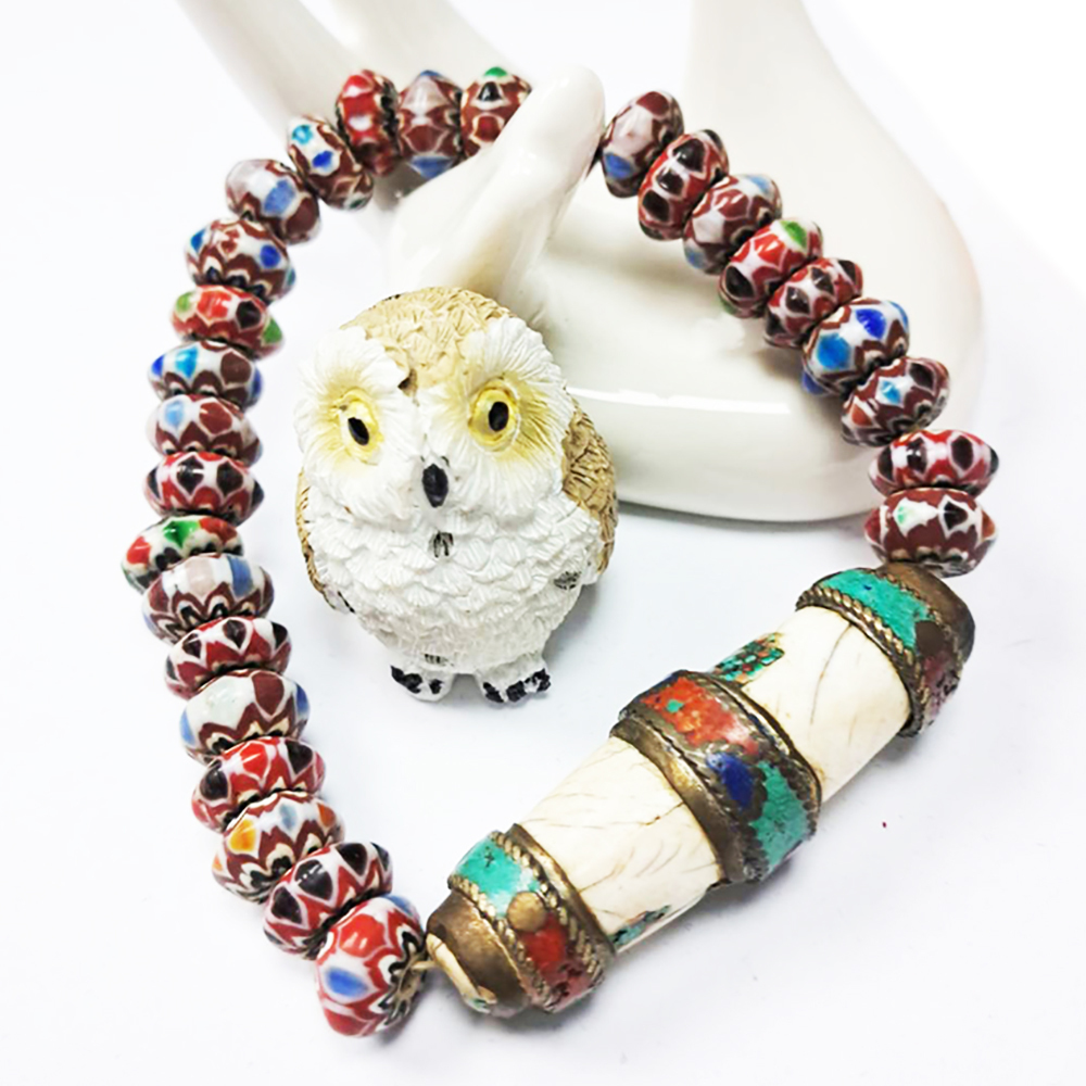 老硨磲天珠&雪芙蘭琉璃手珠10*4mm【十方】128318