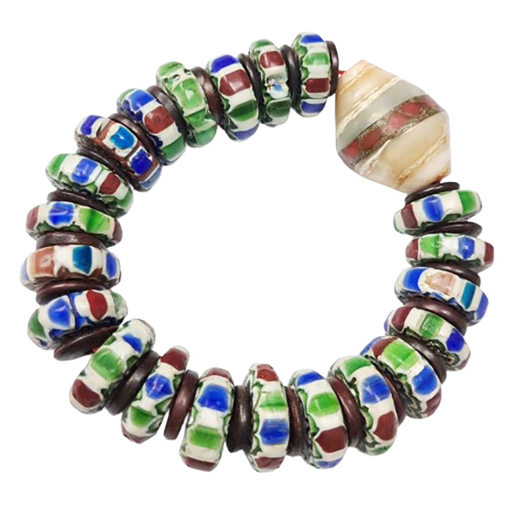 老硨磲天珠&雪芙蘭老琉璃手鍊【十方】129488