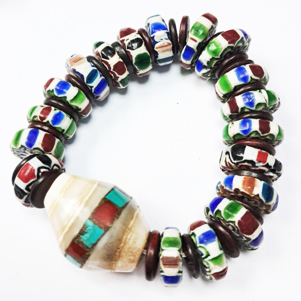 老硨磲天珠&雪弗蘭琉璃手鍊【十方】129493