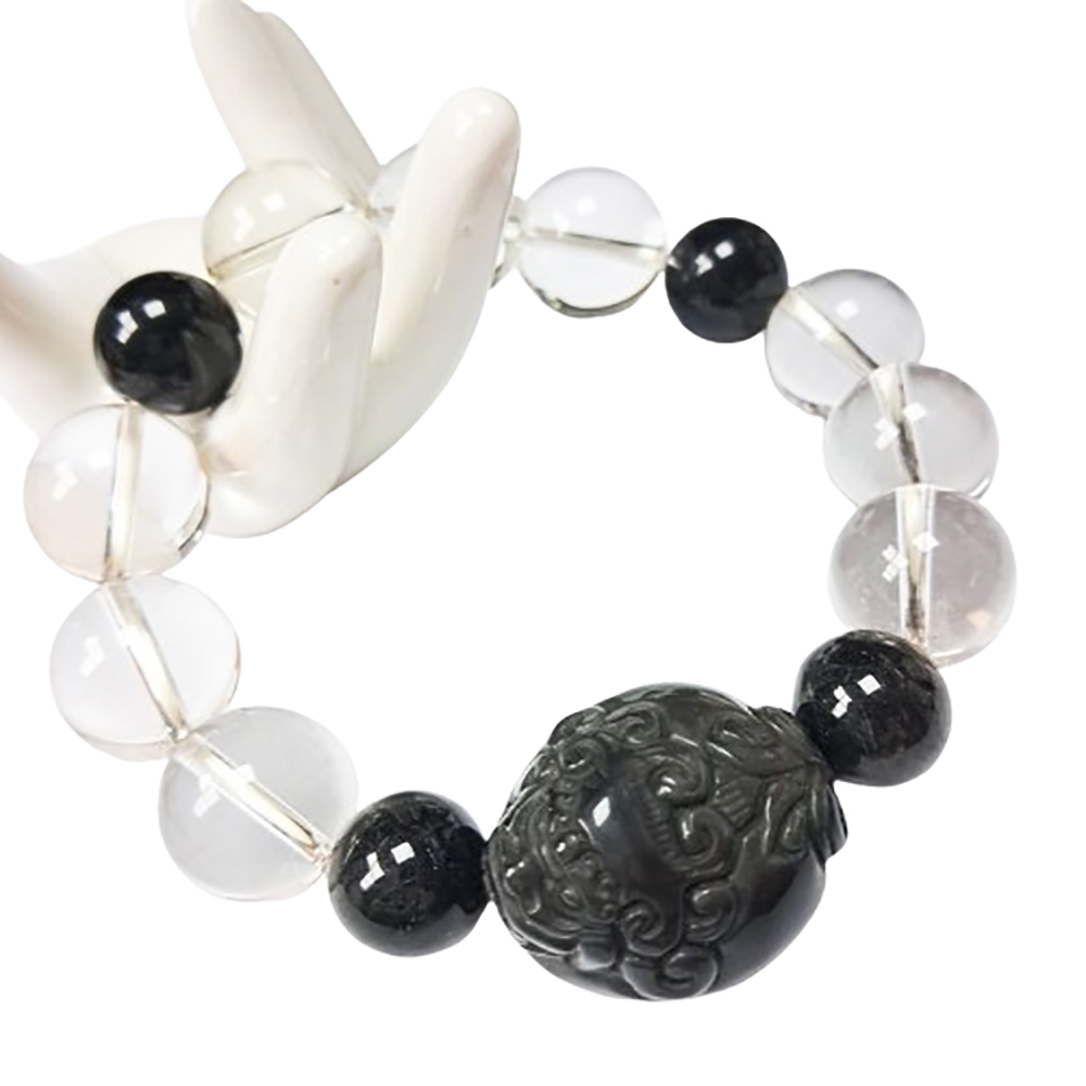 龍龜{黑曜岩}+水晶手珠16mm【十方】133643