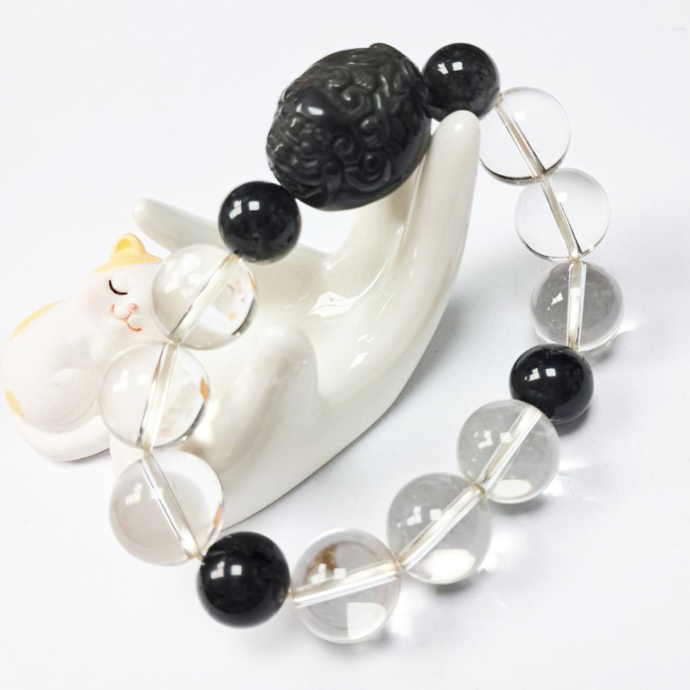 龍龜{黑曜岩}+水晶手珠16mm【十方】133643