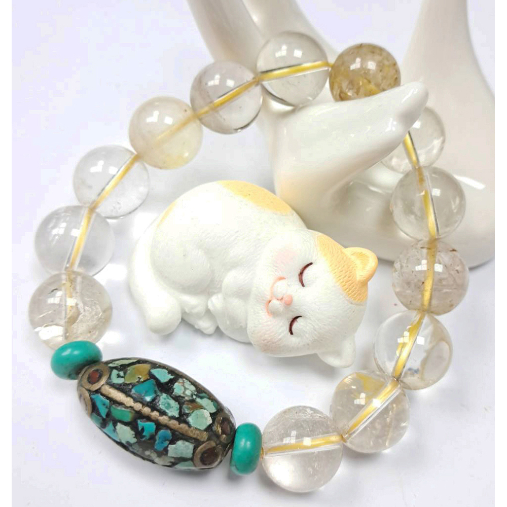 綠松石+髮晶手珠13mm【十方】134055