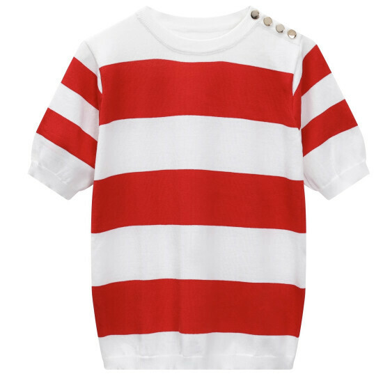 Hot selling knitted short-sleeved T-shirt (striped) (S-L size) (contact customer service after placing order to confirm delivery size)