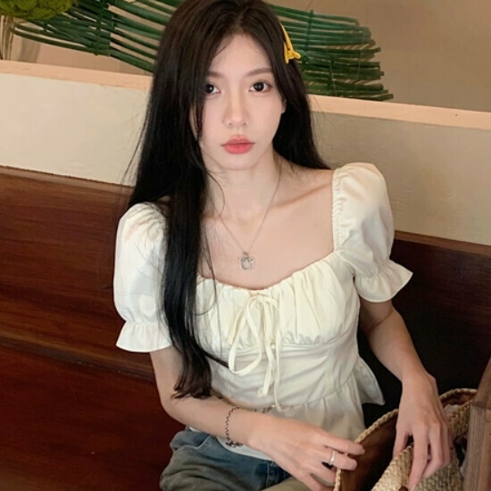 Hot Selling Lace-Up Square Neck Puff Sleeve Shirt [White] [Size S-L] (Please contact customer service to confirm the delivery size after placing the order)