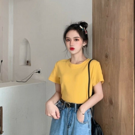 熱賣純色短袖T恤【奶油黃】【均碼】