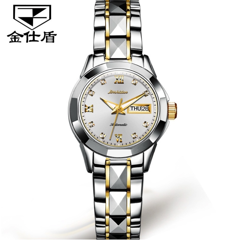Hot selling Jinshi Shield fully automatic mechanical watch for women (white women's watch between steel bands)
