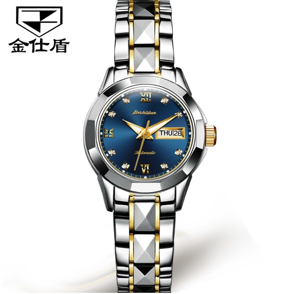 Hot selling gold shield fully automatic mechanical watch women's watch (blue women's watch between steel bands)