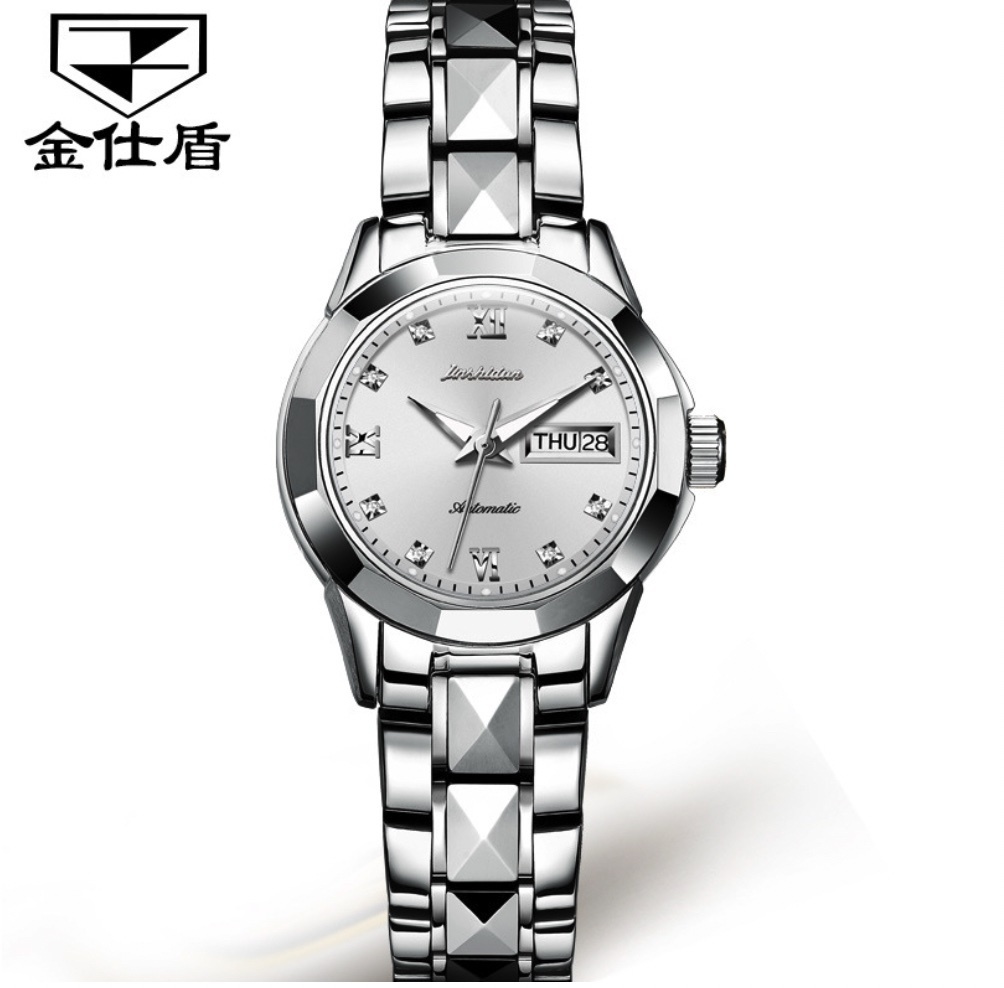Hot selling gold shield fully automatic mechanical watch women's watch (steel belt white women's watch)