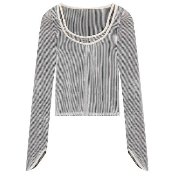 Hot selling fake two-piece vertical striped T-shirt (picture color) (S-L size) (contact customer service after placing the order to confirm the delivery size)