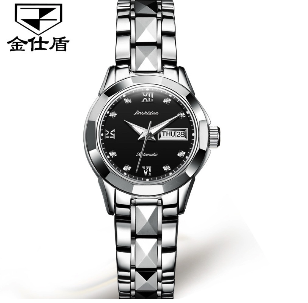 Hot selling gold shield fully automatic mechanical watch women's watch (steel strap black women's watch)