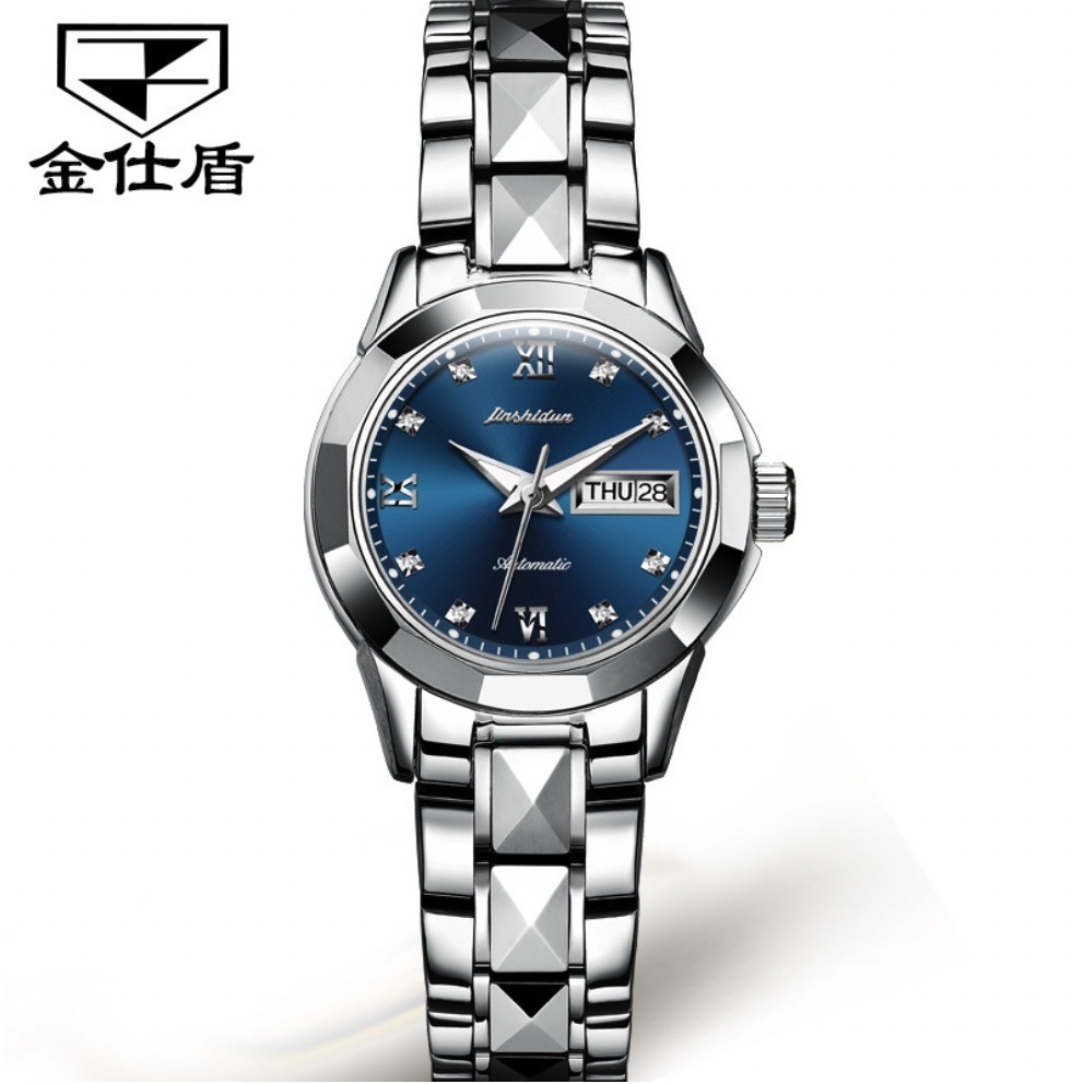 Hot selling Jinshi Shield fully automatic mechanical watch women's watch (steel band blue women's watch)
