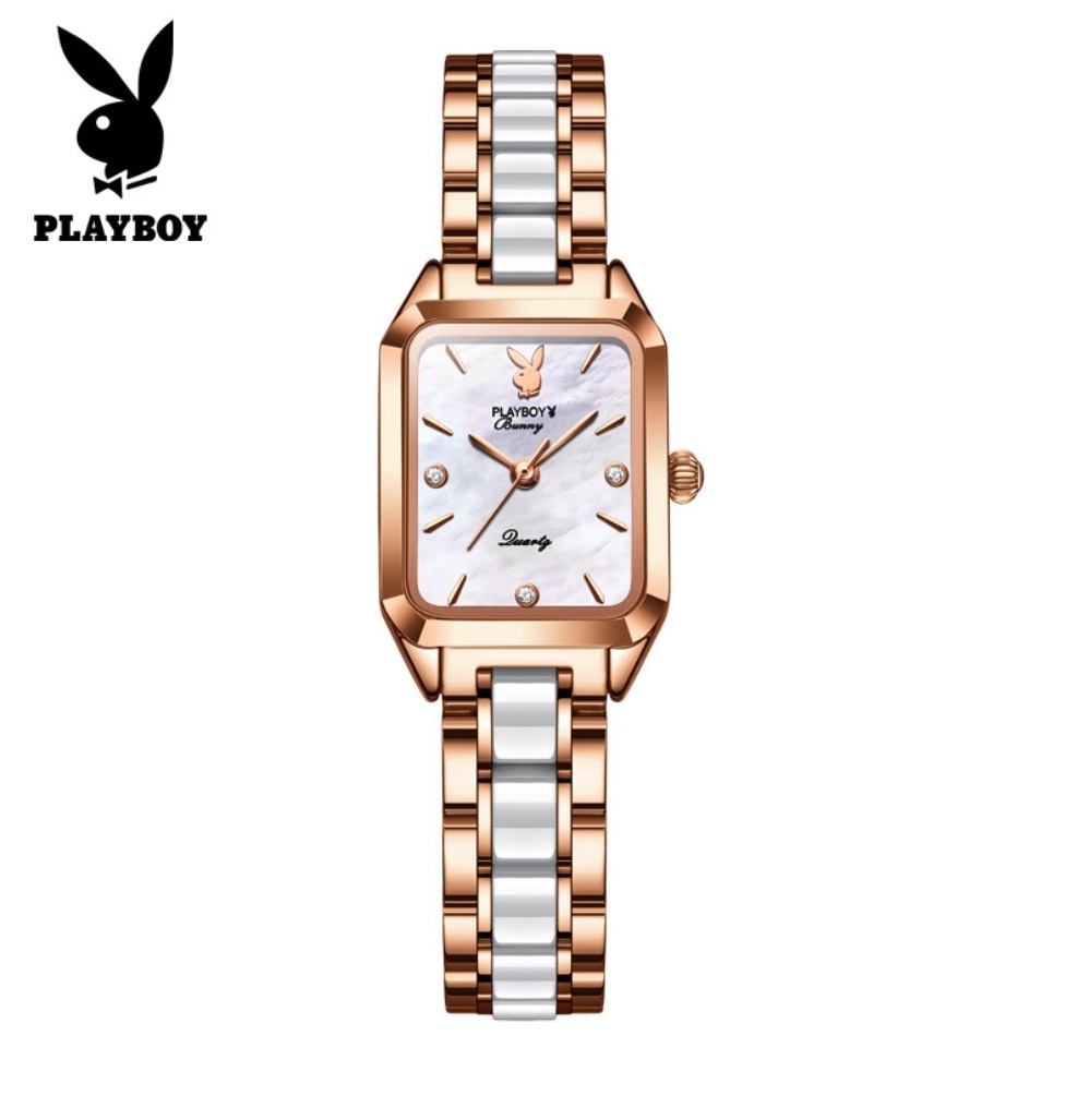 Hot selling playboy niche women's watch (ceramic with rose shell and white face for women)