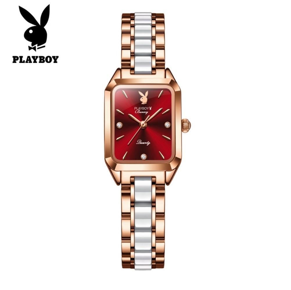 Hot selling playboy niche women's watch (ceramic with rose shell and red face for women)