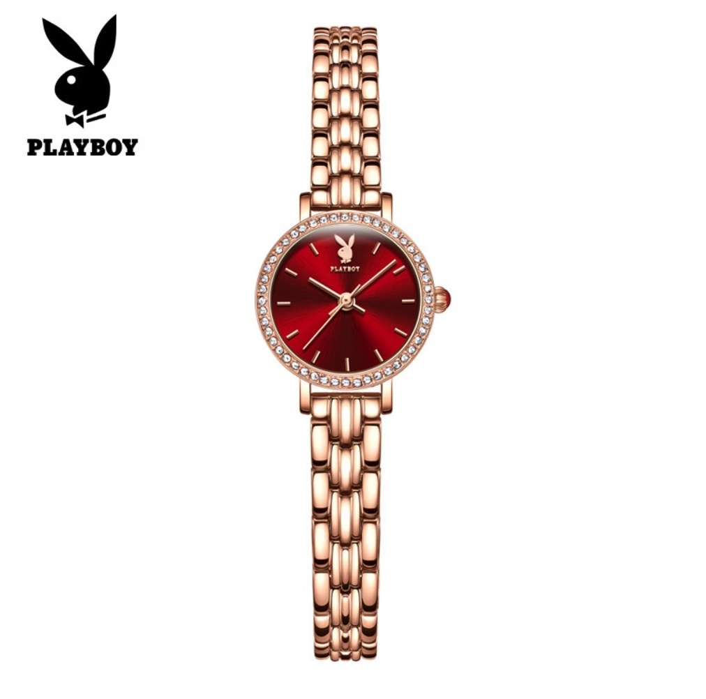 Hot Selling Playboy Quartz Watch Women's Watch (Rose Steel Rose Shell Red Face Women)