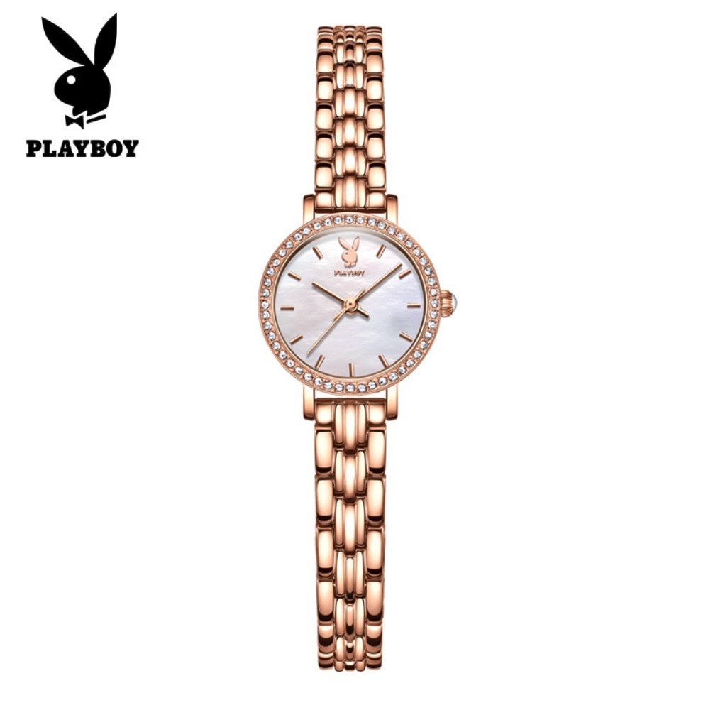 Hot selling playboy quartz watch ladies watch (rose steel rose shell white face female)