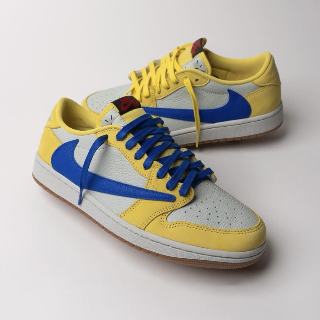 Nike Air Jordan 1 Low OG x Travis Scott "Canary" 黃藍倒鉤 湖人配色 聯名 復古低筒