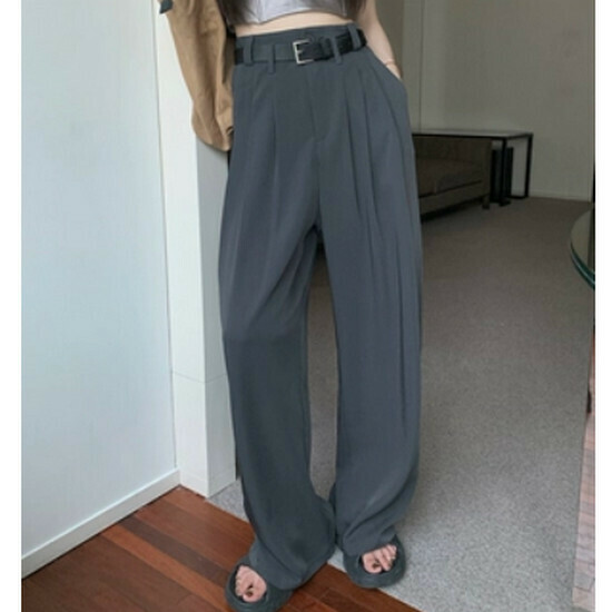 Hot Selling High Waist Suit Pants + Belt [Gray] [S-XL] (Please contact customer service to confirm the delivery size after placing the order)