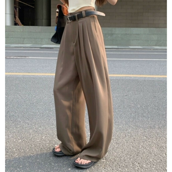 Hot Selling High Waist Suit Pants + Belt [Coffee Color] [S-XL Size] (Please contact customer service to confirm the delivery size after placing the order)
