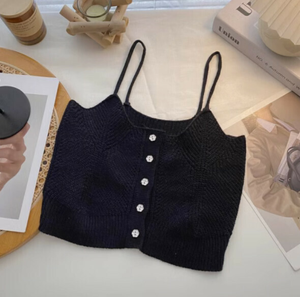 Summer Short Versatile Single-Breasted Small Vest (Black) [One Size]