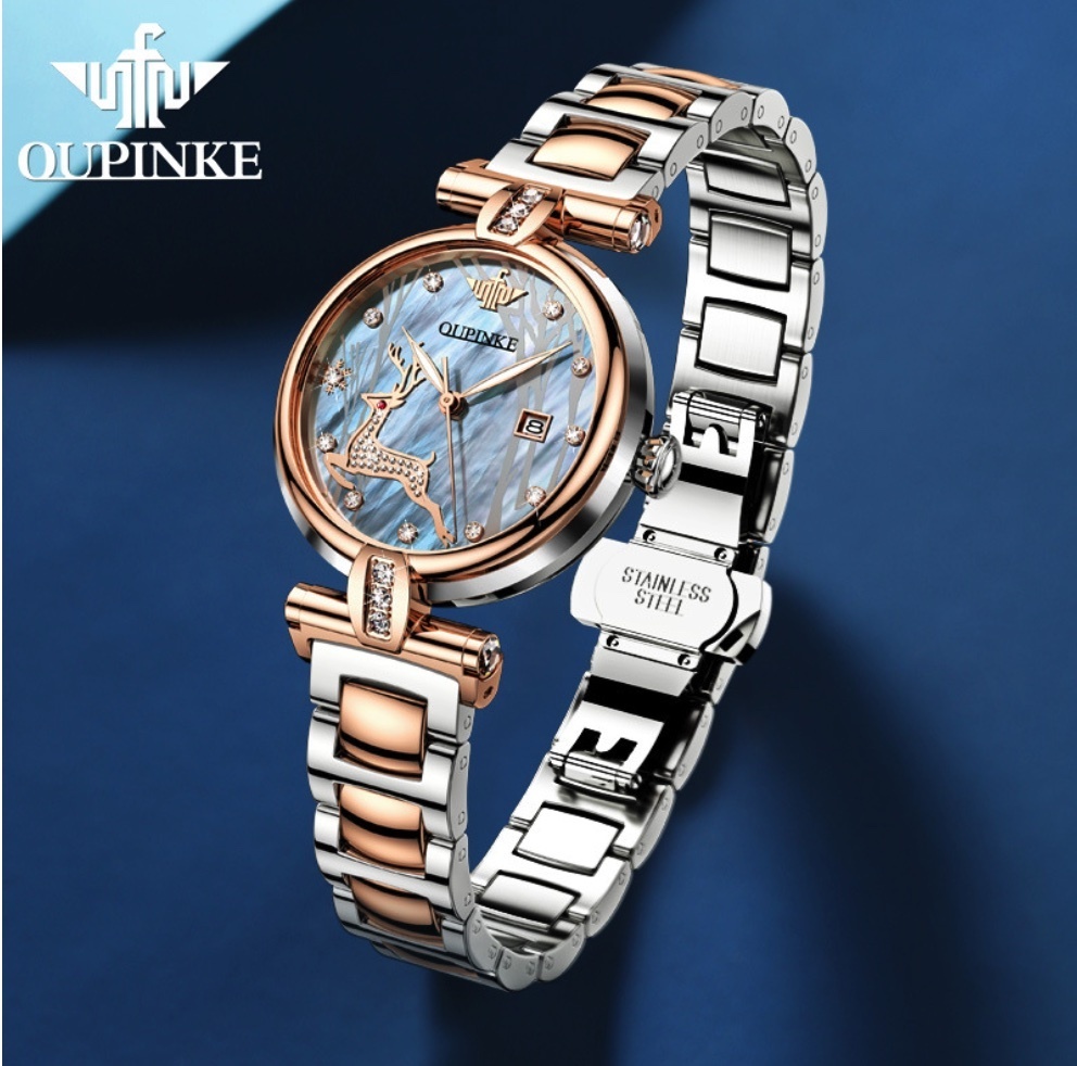 Hot selling European Pincus fully automatic mechanical watch for women (rose blue face between steel straps for women)