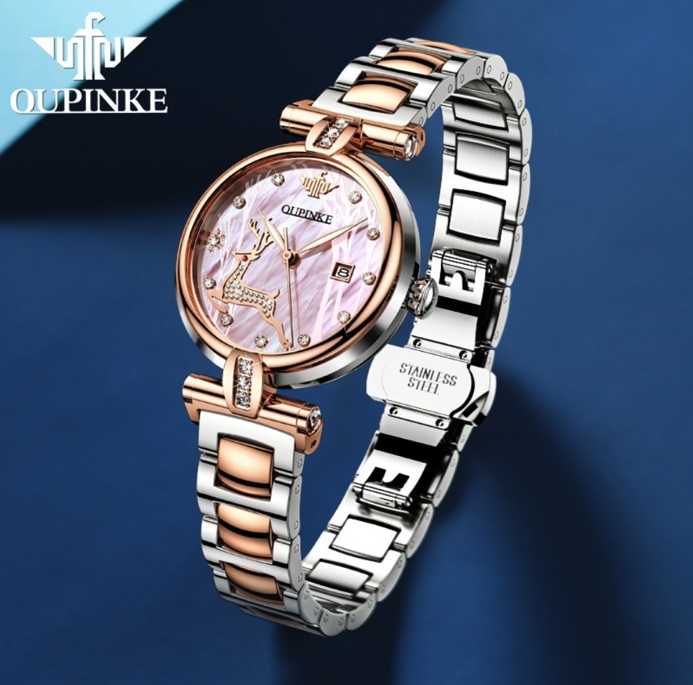 Hot selling European Pincus fully automatic mechanical watch for women (rose pink face between steel straps for women)