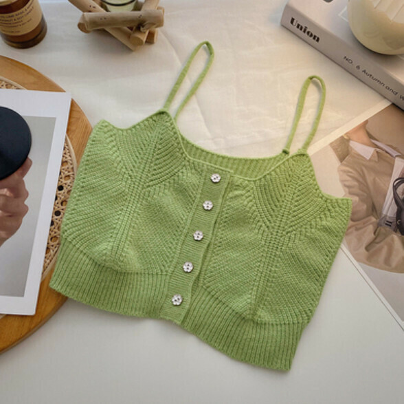 Summer Cropped Versatile Single-Breasted Small Vest (Green) [One Size]
