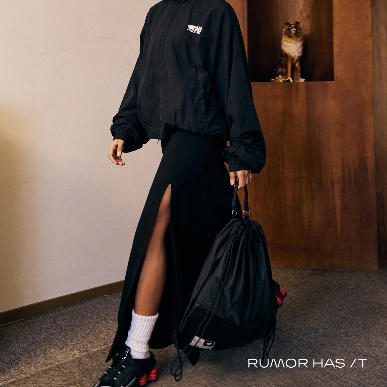 Square Neck Slit Dress-Black