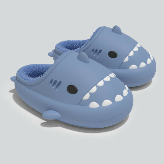 Hot selling shark style warm and waterproof cartoon cotton shoes [smog blue] [size 36-41] (please contact customer service to confirm the delivery size after placing the order)