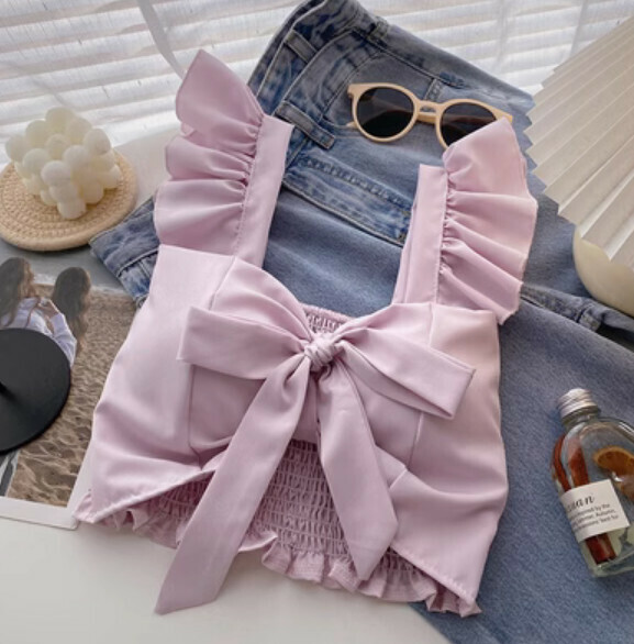 Bow lace-up vest (purple) [one size]