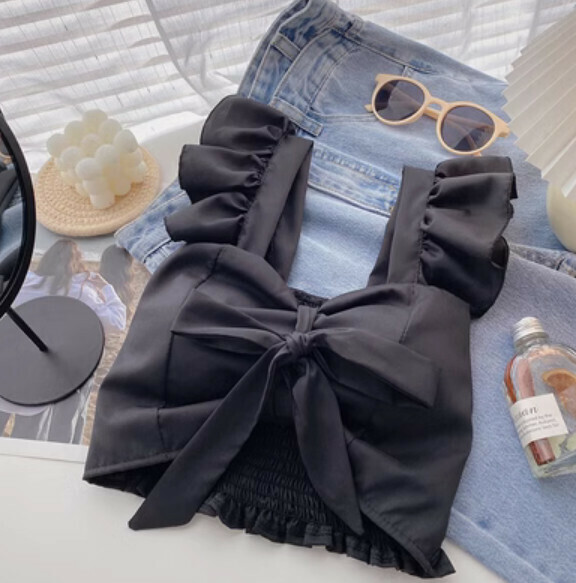 Bow Lace-up Vest (Black) [One Size]