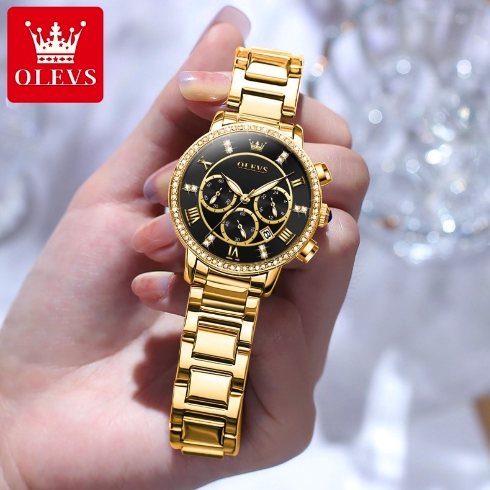 Hot Selling Oris Steel Band Quartz Watch Women's Watch (Steel Band Full Gold Dark Side Women's Watch)