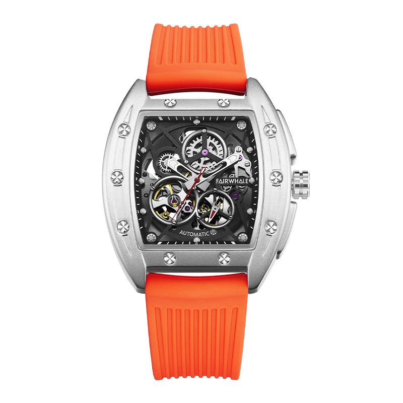 【Mark Fairwhale 馬克菲爾】FW-6180-P 酒桶型 雙面鏤空 高雅 時尚 機械 手錶 -