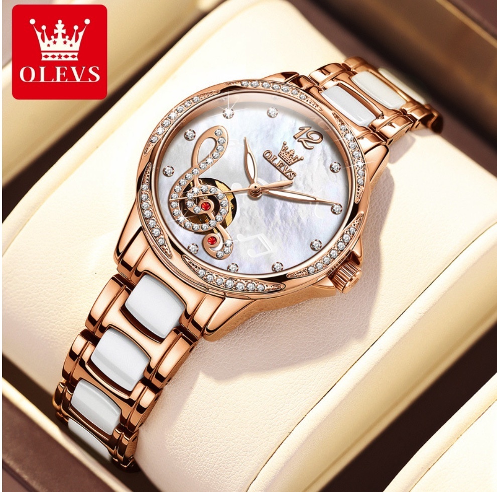Hot selling Oris fully automatic mechanical watch for women (ceramic with rose shell and white face for women)