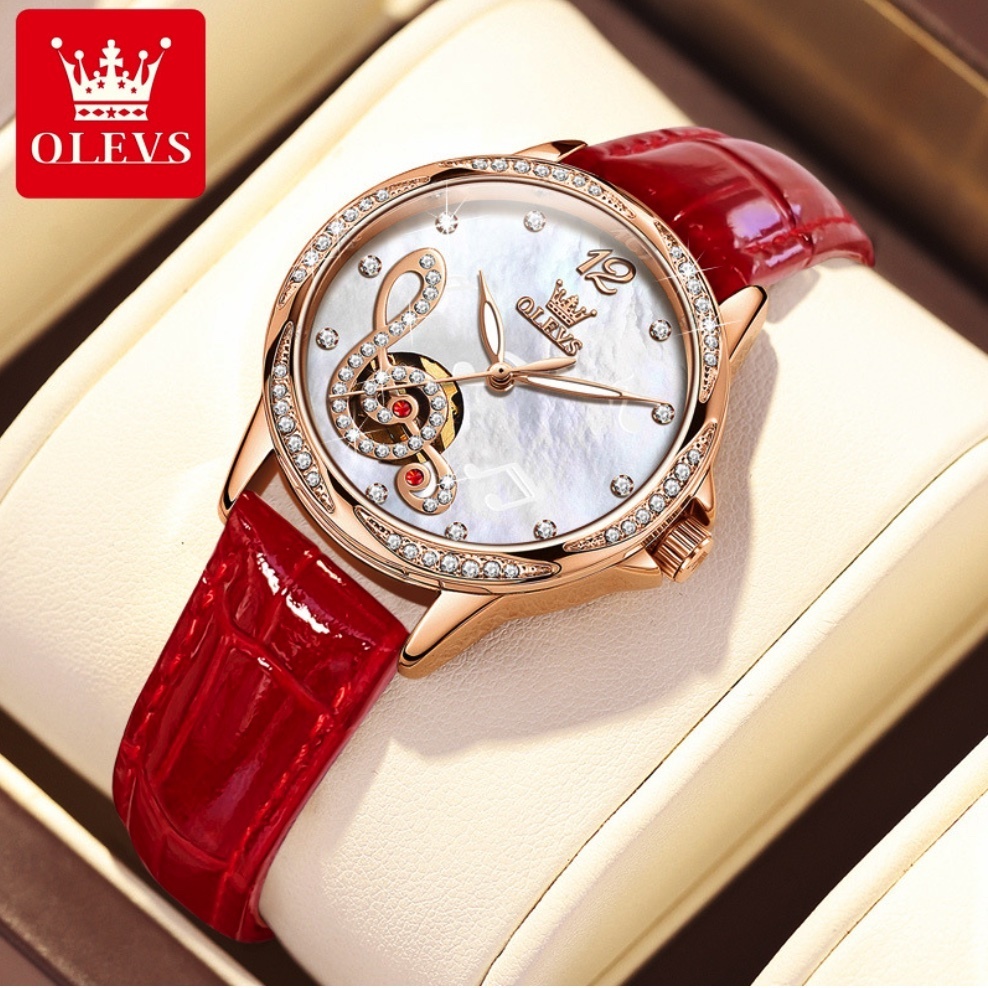 Hot selling Oris fully automatic mechanical watch women's watch (red leather rose shell white face women's watch)