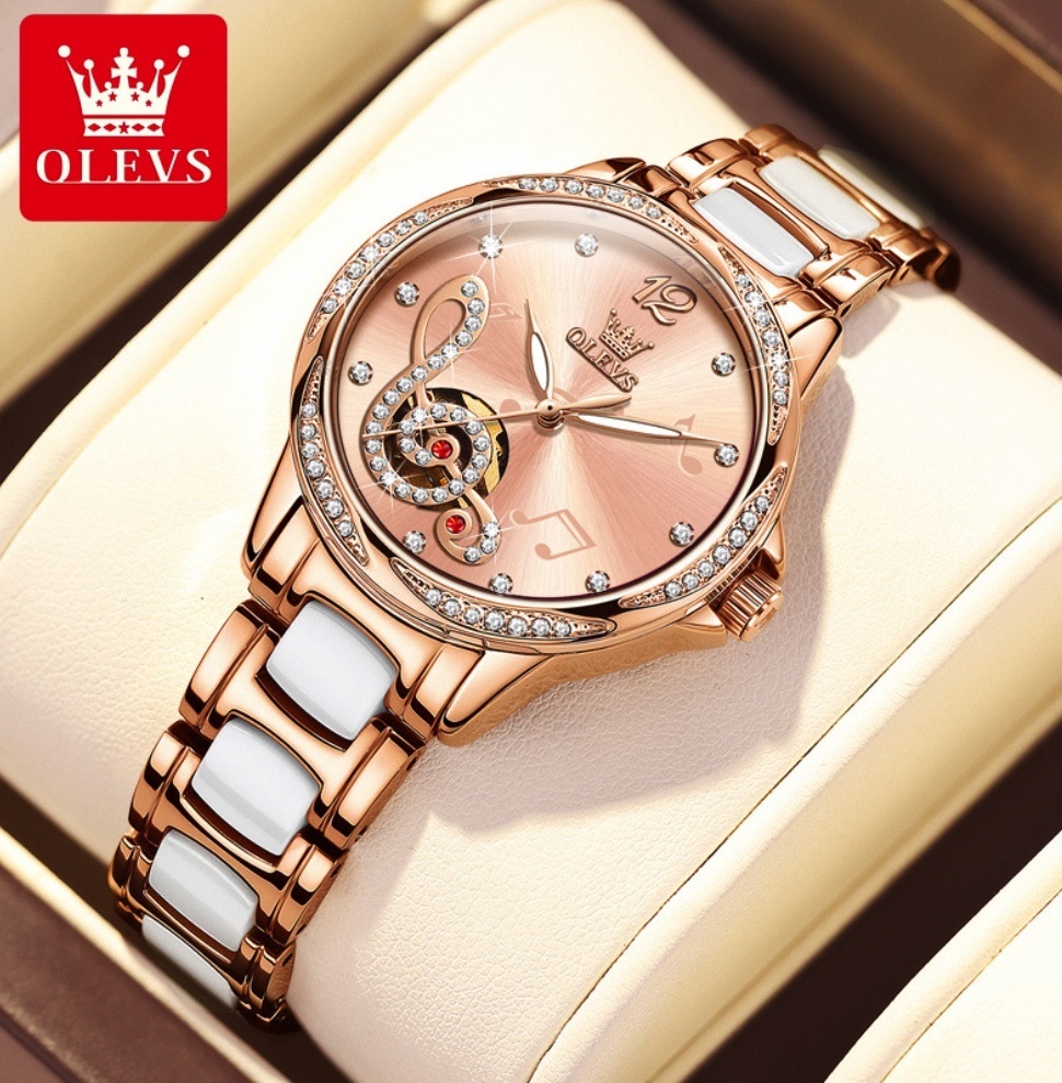 Hot selling Oris fully automatic mechanical watch for women (ceramic with rose shell and pink face for women)