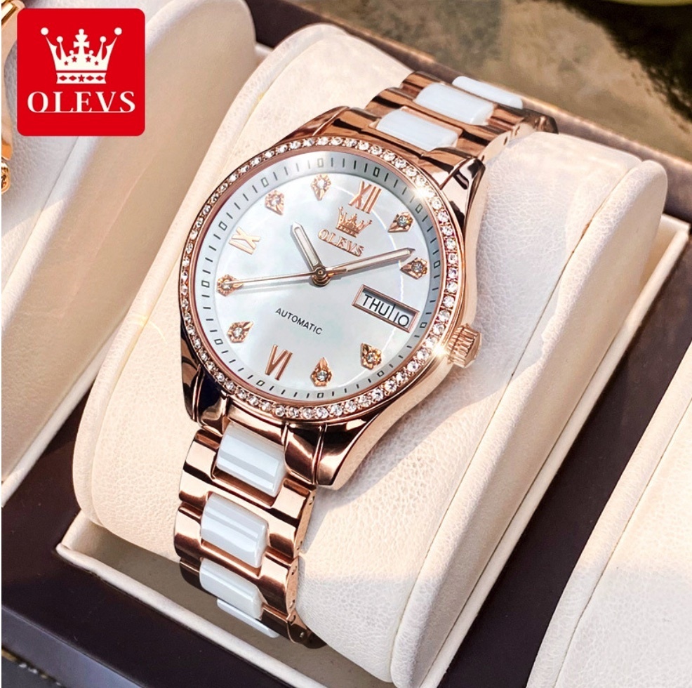 Hot selling Oris fully automatic mechanical watch for women (ceramic with rose shell and white face for women)